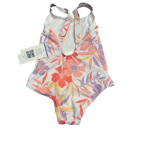 Roxy Girl Second Emotion One-Piece Swimsuit Sz 7 White Multi Floral Swimwear NWT - Picture 4 of 6